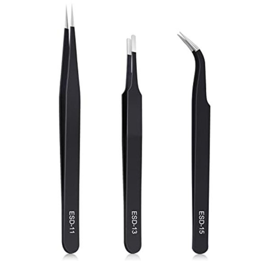 3pc ESD Stainless Steel Tweezers Set Precision Craft Repair